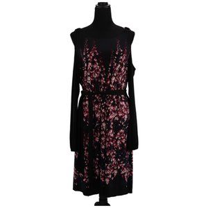Ivanka Trump Woman's Black Pink Blue White Floral Cold Shoulder Dress Size L